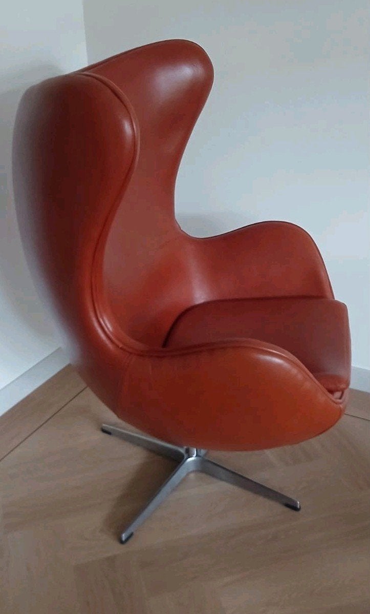 Fritz Hansen Egg Chair replica Cognac Leer + event. Ottoman, Ophalen, Zo goed als nieuw, Leer