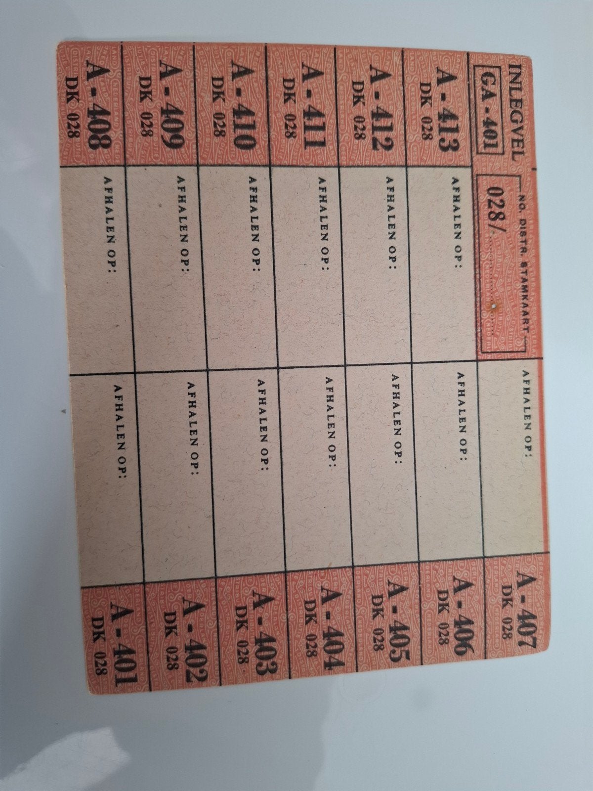 GA 401 compleet inlegvel bonkaart document oorlog, Verzenden, Zo goed als nieuw, Overige onderwerpen