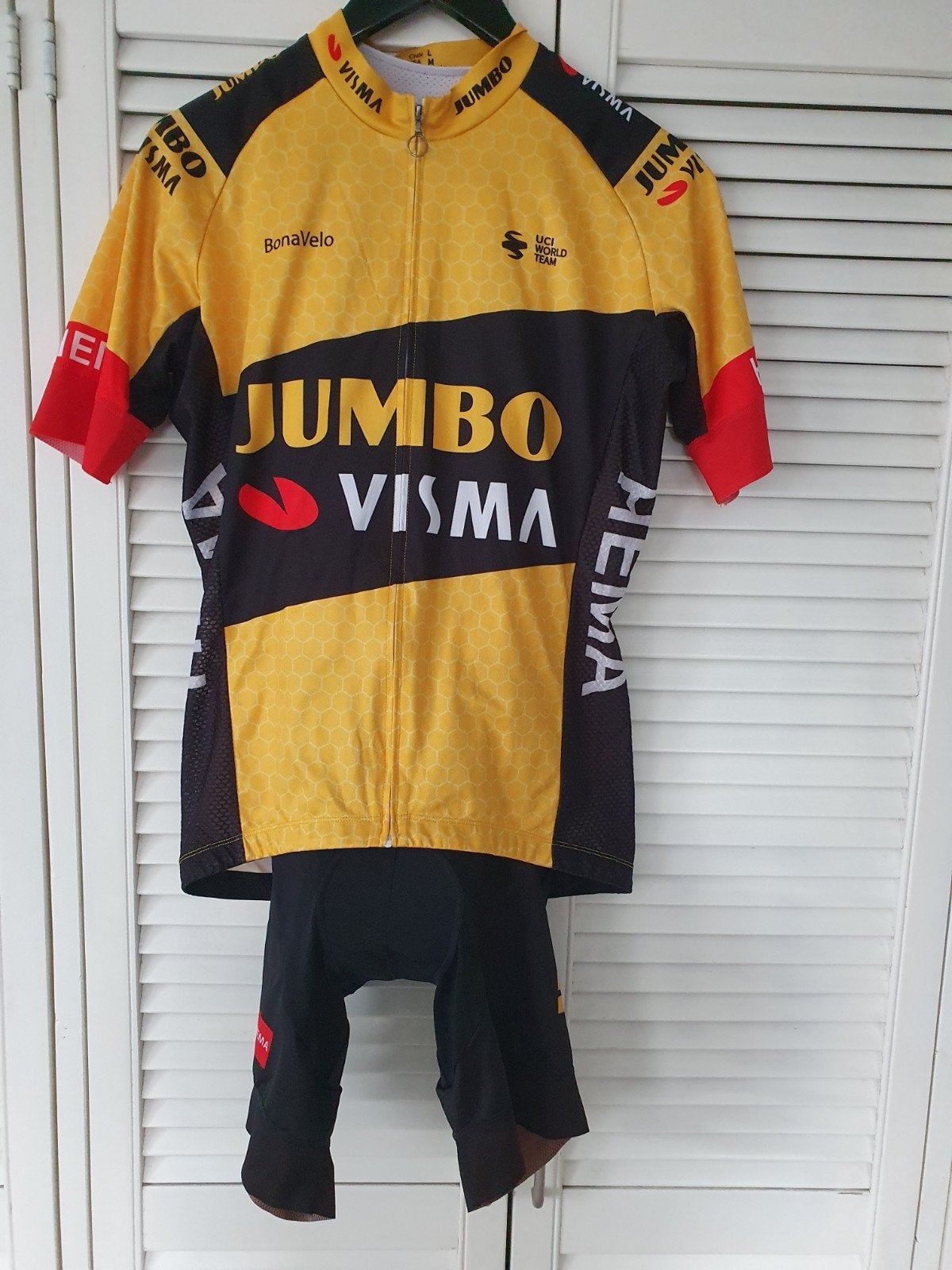 Jumbo Visma Racefiets Kleding Set - Zo goed als nieuw, Fietsen en Brommers, Fietsaccessoires | Fietskleding, Ophalen of Verzenden