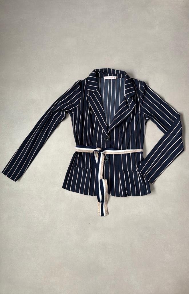 Gestreepte blazer met ceintuur - Maat  XS, Blauw, Ophalen of Verzenden, Zo goed als nieuw, Jasje
