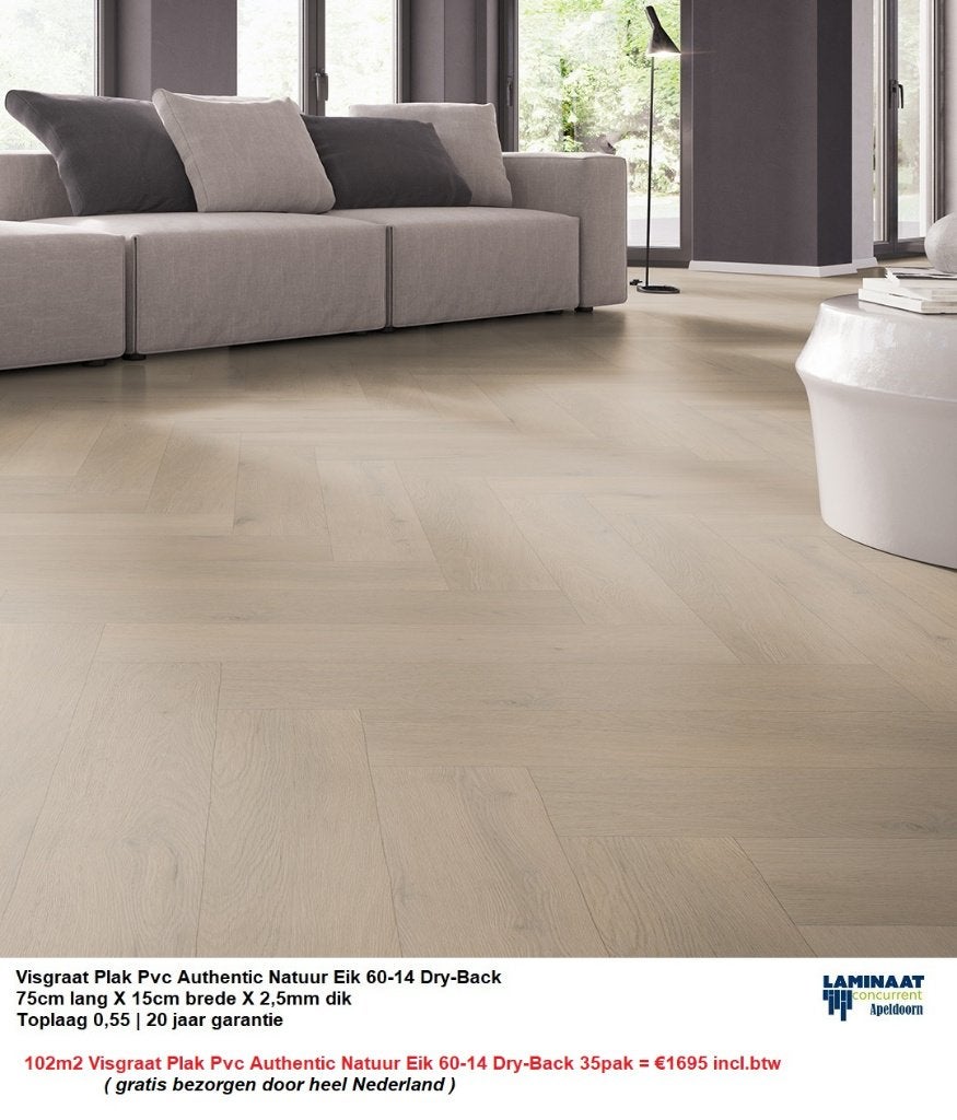 102m2 Visgraat Plak Pvc Natuur Eik Dry-Back 35pak = €1695, 75 m² of meer, Beige, Nieuw, Ophalen of Verzenden