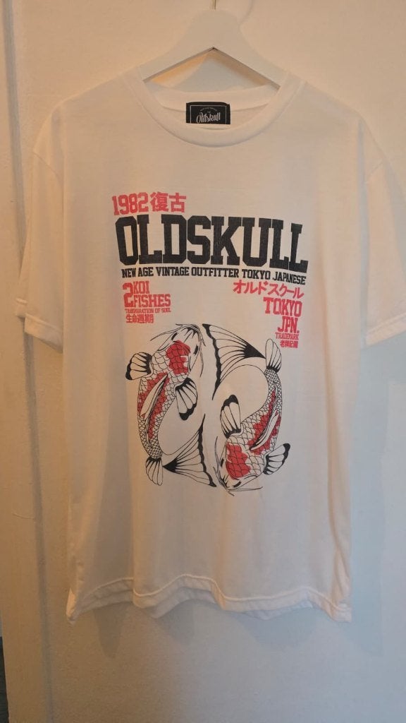 T-Shirt | 1982 Vintage Oldskull Koi Karpers Japan, Ophalen of Verzenden, Wit
