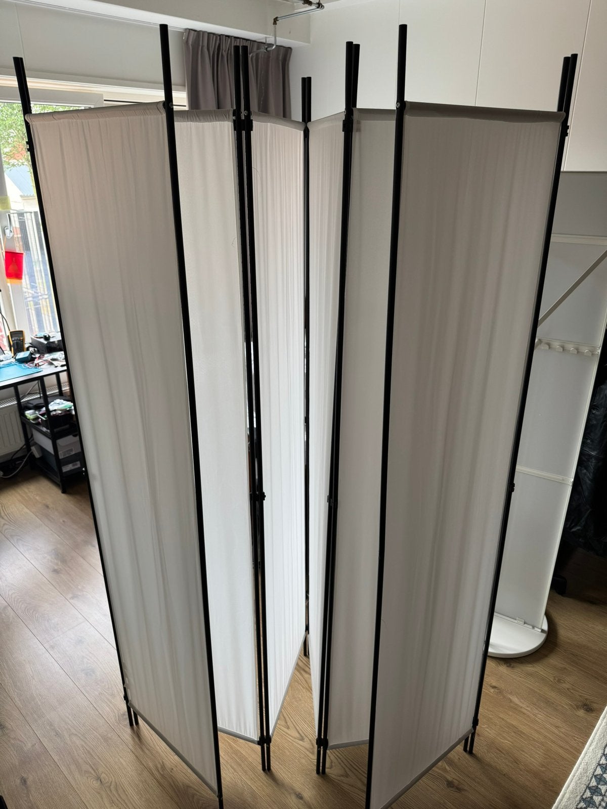 Kamerscherm / Roomdivider 6 panelen – wit/zwart, Ophalen, Gebruikt