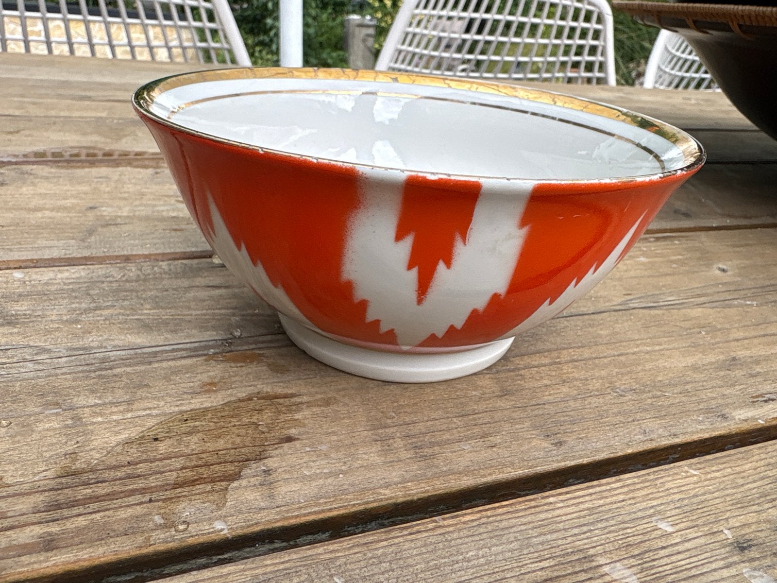 Oezbekistan Vintage kom met oranje en gouden rand, Ophalen of Verzenden