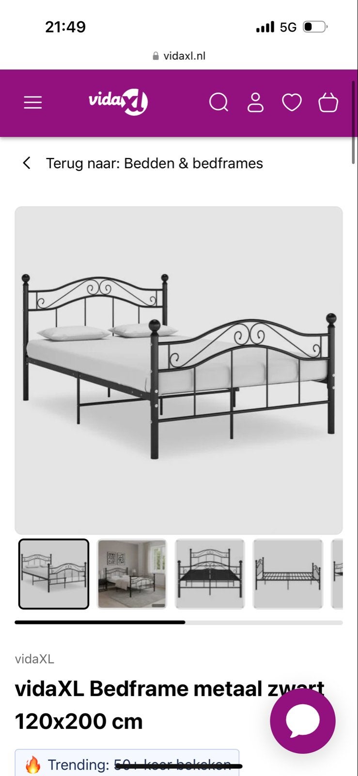 Zo goed als nieuw metalen bedframe 120x200 cm, Ophalen, Zwart, Zo goed als nieuw, Twijfelaar
