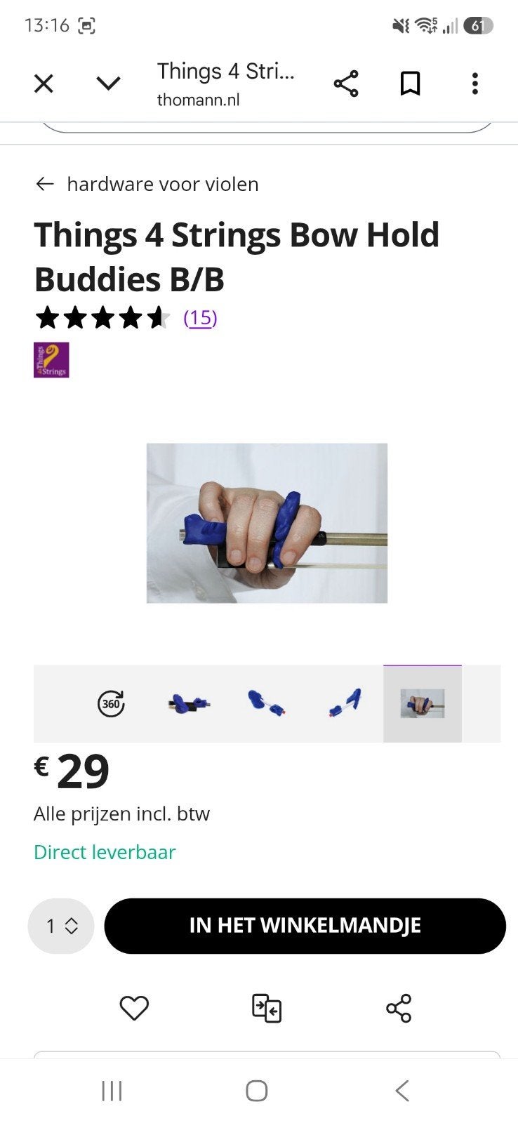 Bow hold buddy voor viool strijkstok, Muziek en Instrumenten, Ophalen of Verzenden, Zo goed als nieuw, Overige formaten