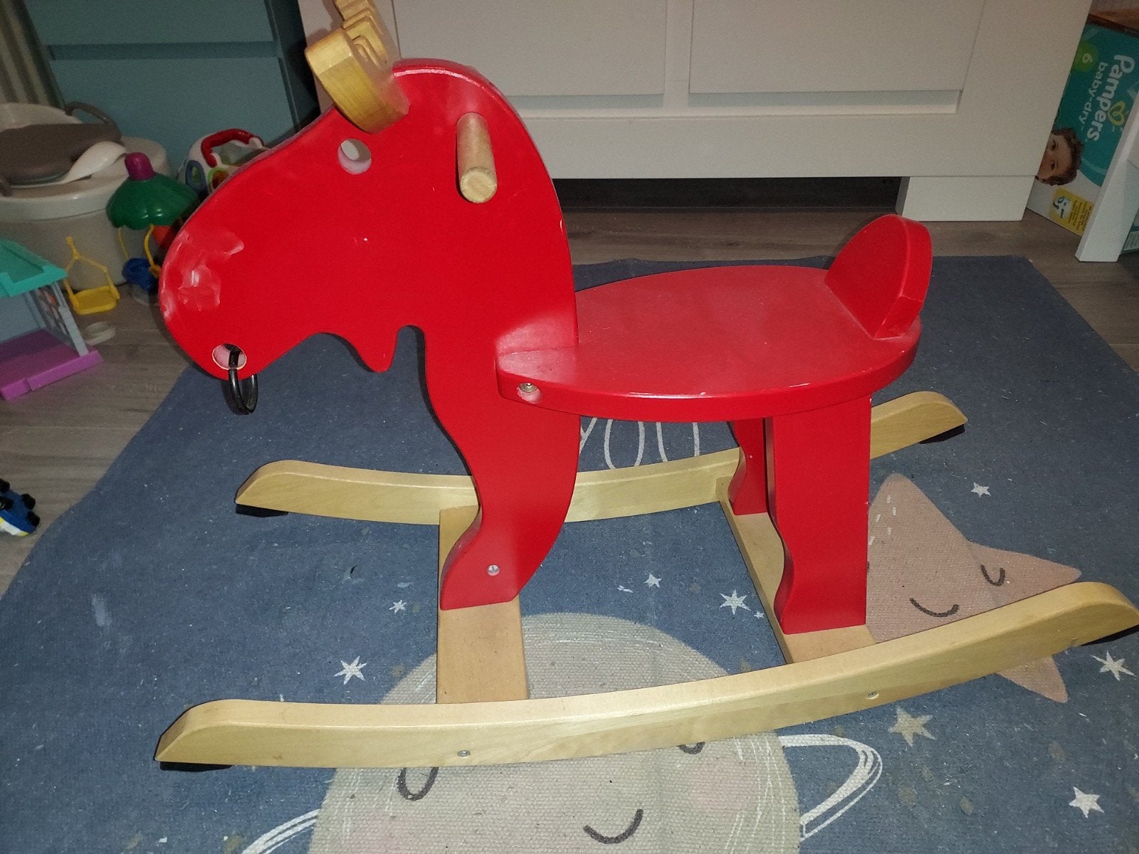 Rood houten hobbelpaard eland, Ophalen of Verzenden, Gebruikt, Jongen of Meisje