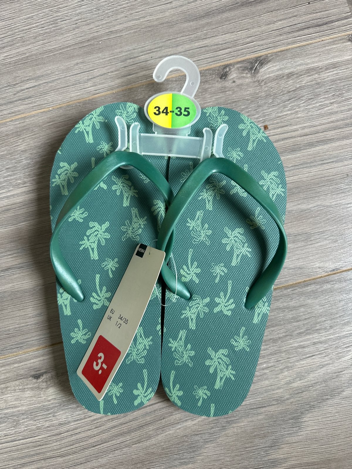 Nieuwe HEMA slippers met palmboomprint, maat 34-35, Ophalen of Verzenden, Nieuw