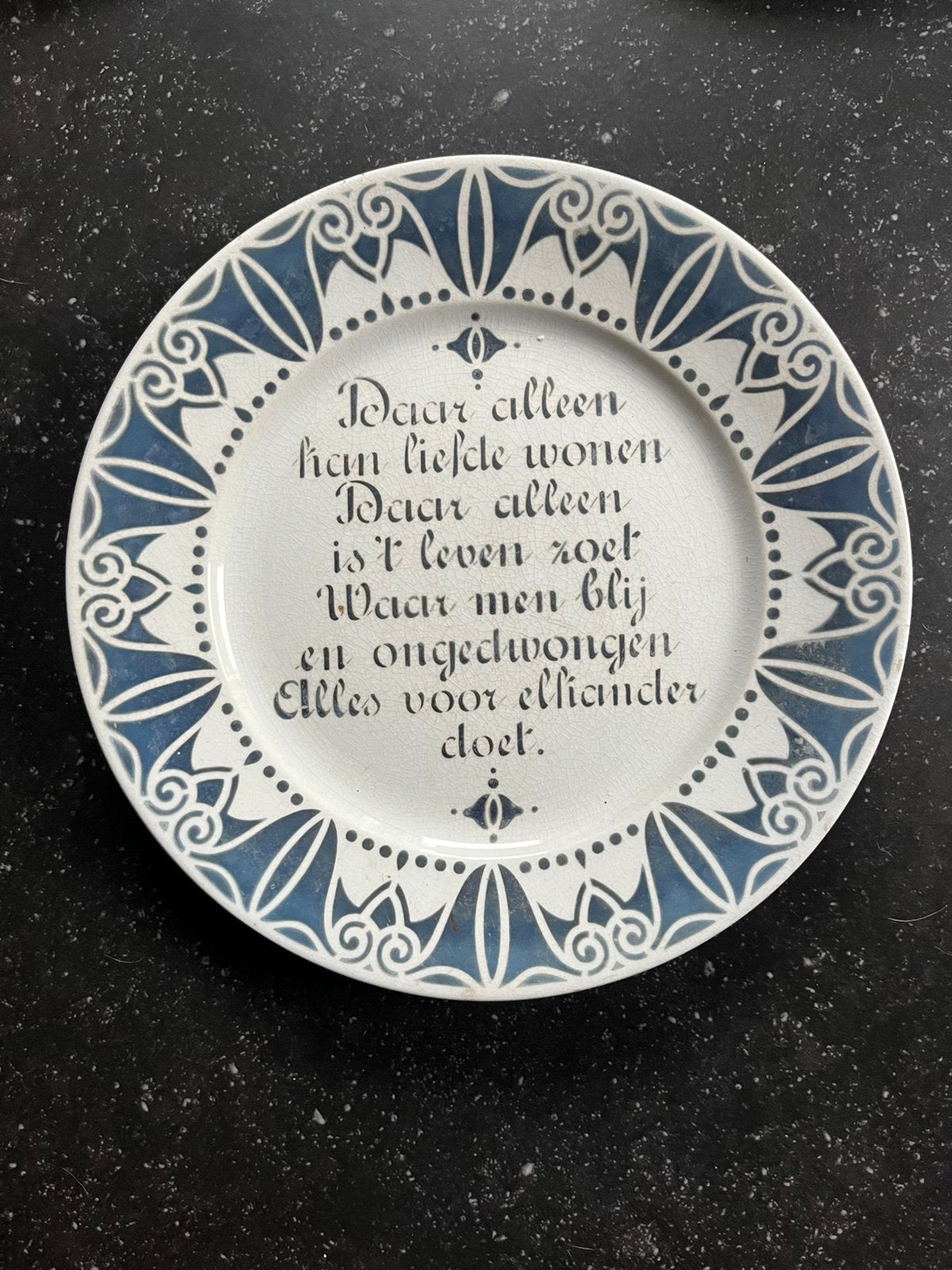 antiek spreuken wandbord van société céramique, Ophalen of Verzenden