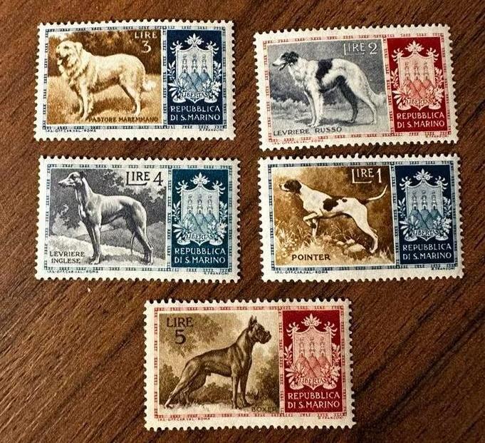 San Marino 1956 honden postzegels ongebruikt, Ophalen of Verzenden, Postfris