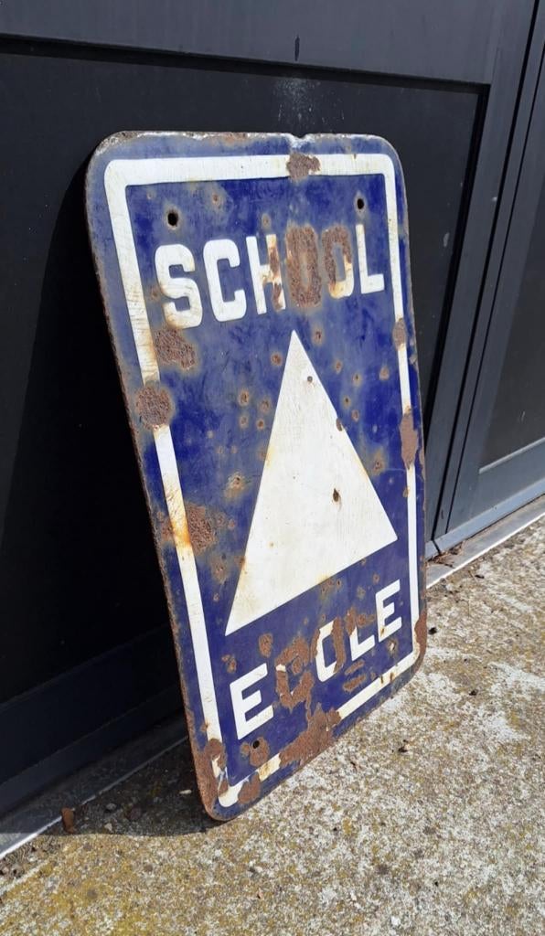 Oud emaille bord, School / Ecole, stoere decoratie😎, Ophalen of Verzenden