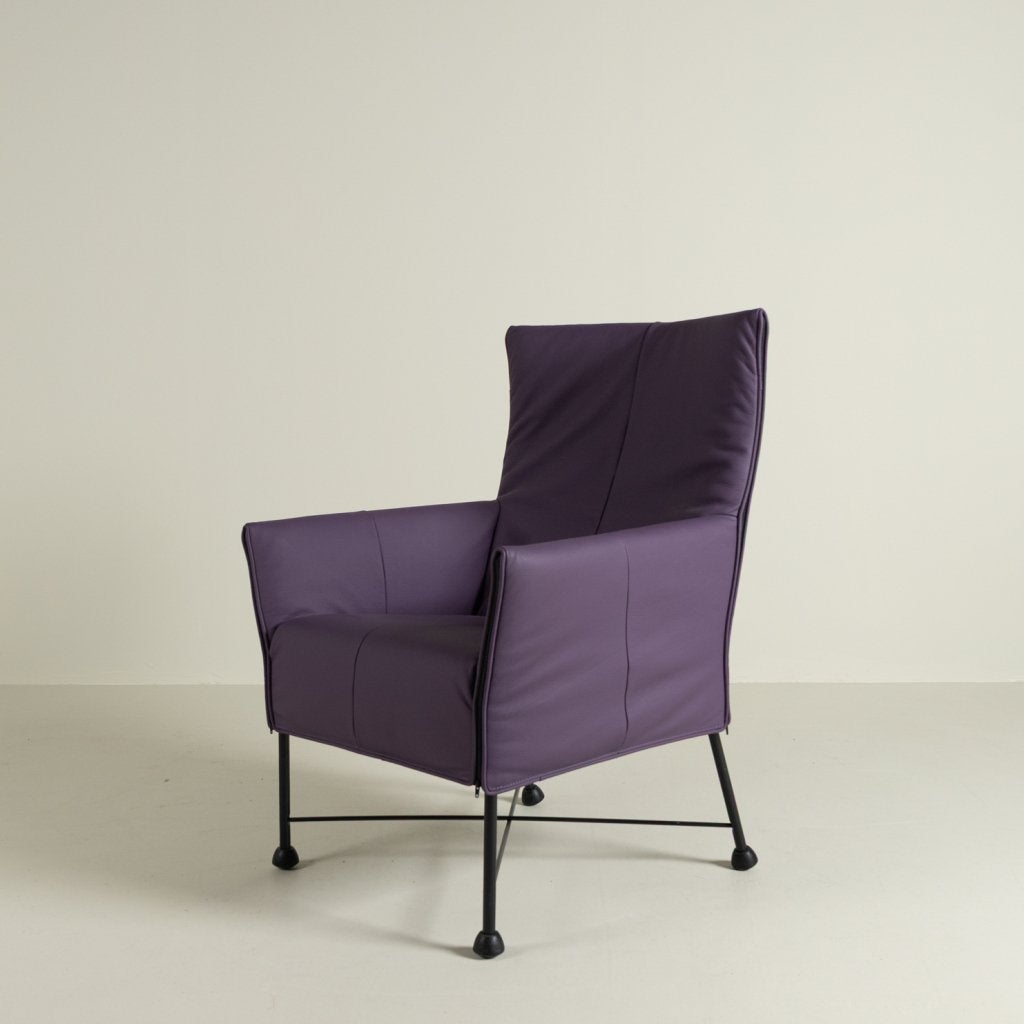 Montis Charly Fauteuil Paars Leer - Zwart (Op Doppen), Niet ingevuld, Zo goed als nieuw, Niet ingevuld, Niet ingevuld