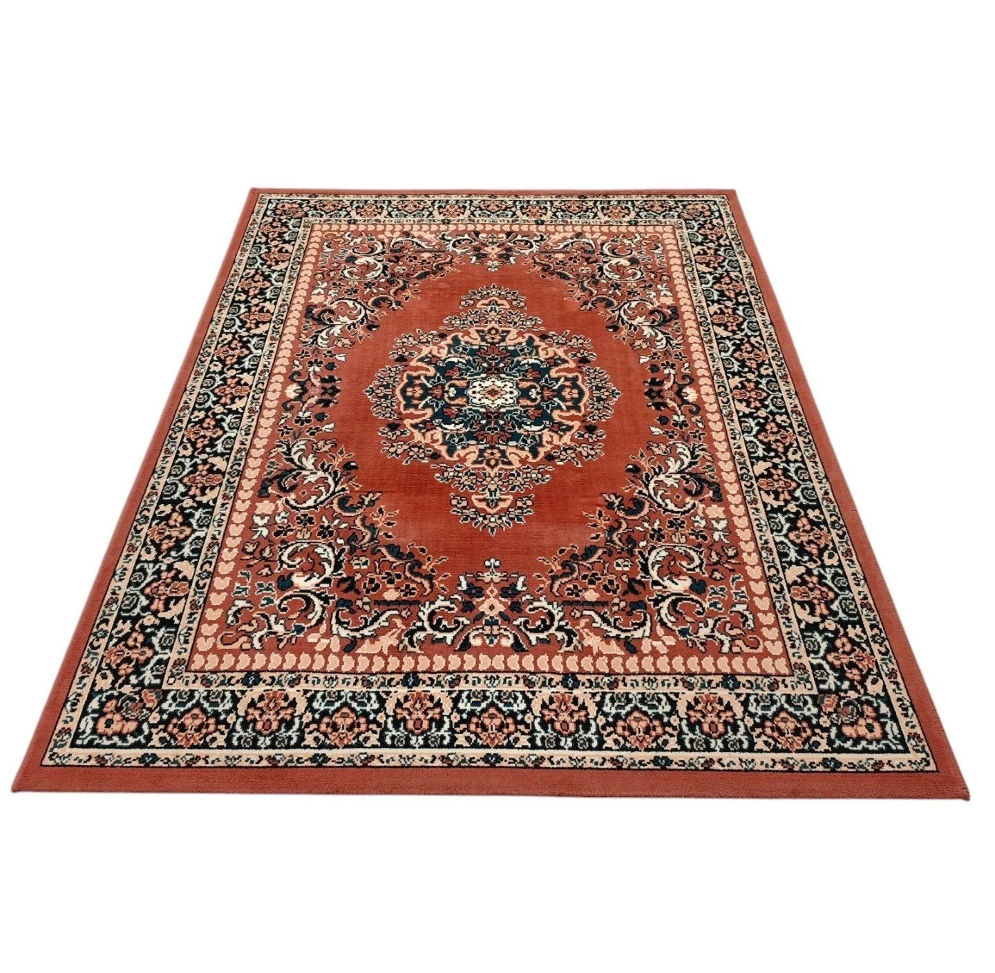 vintage oosters vloerkleed roze blauw medallion 170x223cm, 150 tot 200 cm, 200 cm of meer, Ophalen of Verzenden, .