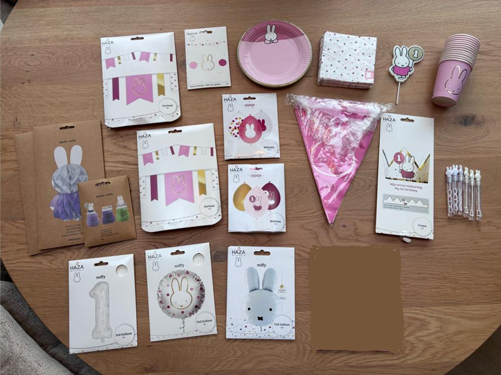 Nijntje versiering pakket roze 1 jaar, Ophalen of Verzenden, Zo goed als nieuw, Versiering, Verjaardag