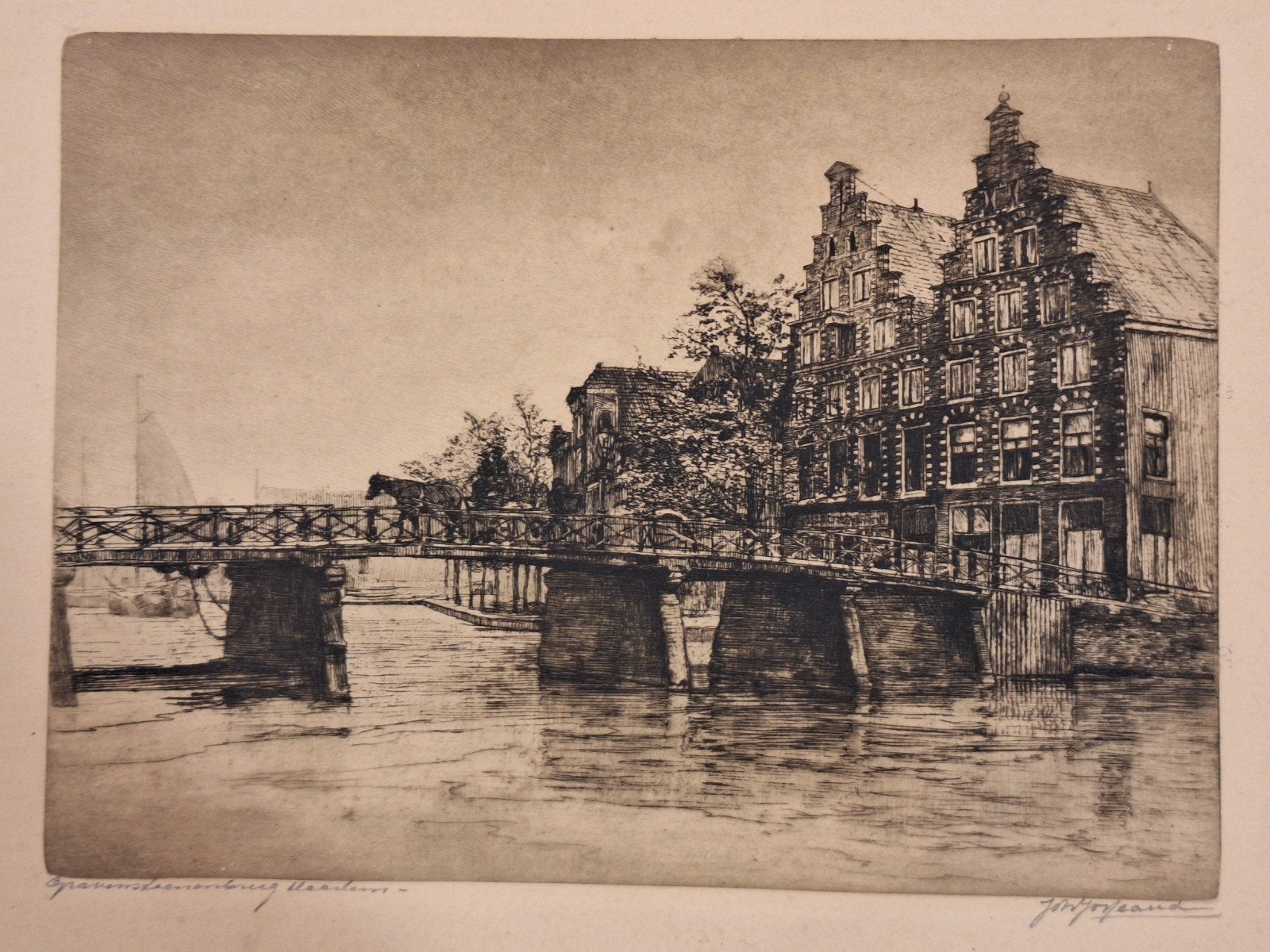 Ets Haarlem door Josseaud, Ets, Stadsgezicht, Ophalen of Verzenden, Gesigneerd