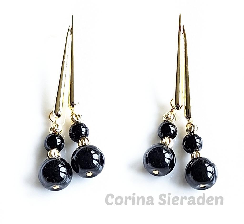 Vergulde oorstekers met onyx, Sieraden, Tassen en Uiterlijk, Edelstenen, Ophalen of Verzenden, Nieuw