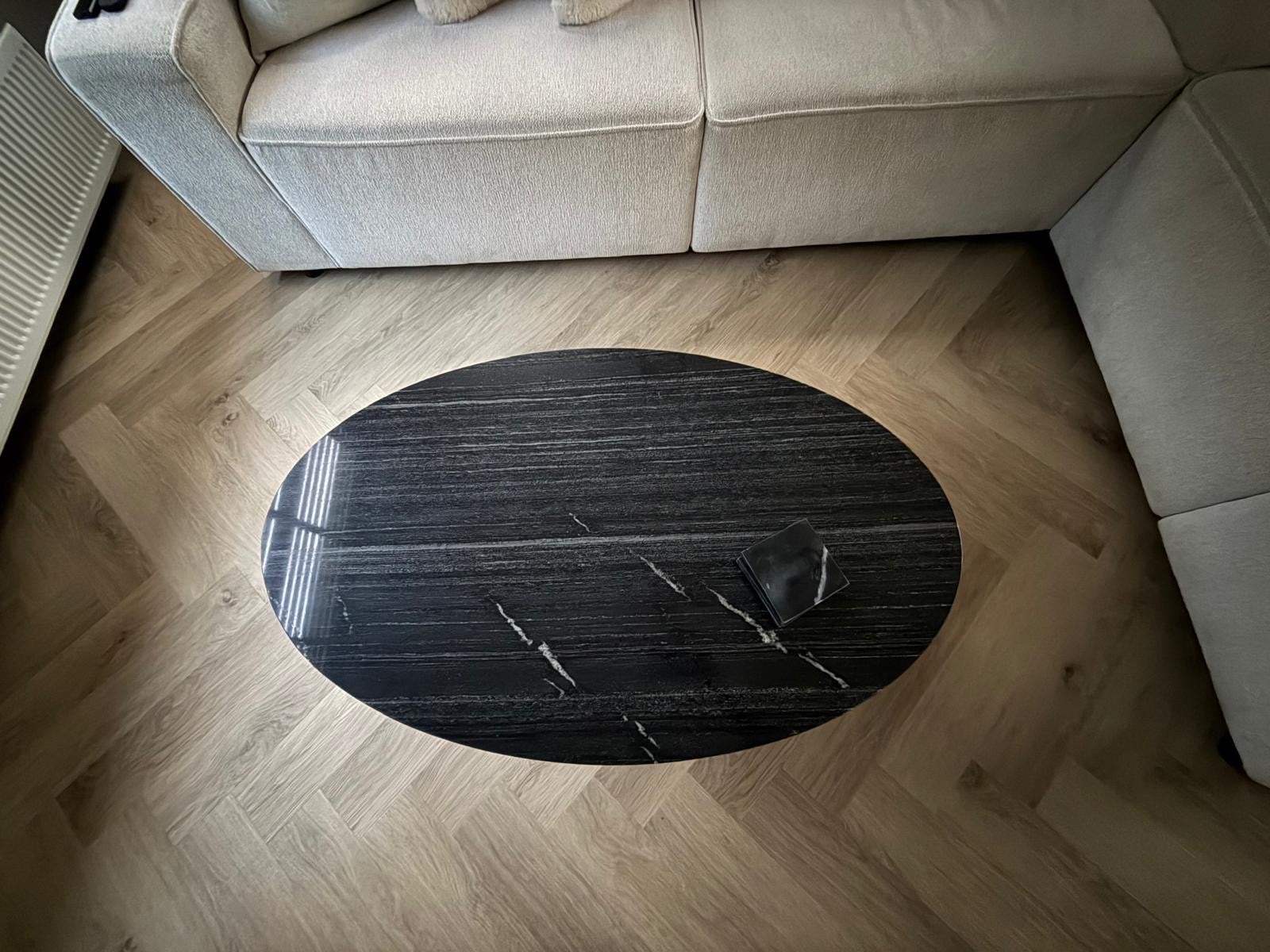 Ovale salontafel met zwart marmeren blad, Overige materialen, 100 tot 150 cm, Zo goed als nieuw, Ovaal