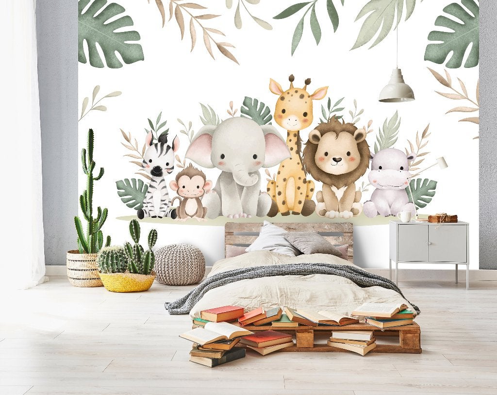 Fotobehang / Behang - Kinderkamer - Jungle Dieren Wonderland, Meerkleurig, Info@fotobehangkoning.nl, Fotobehang, 5 tot 10 m²