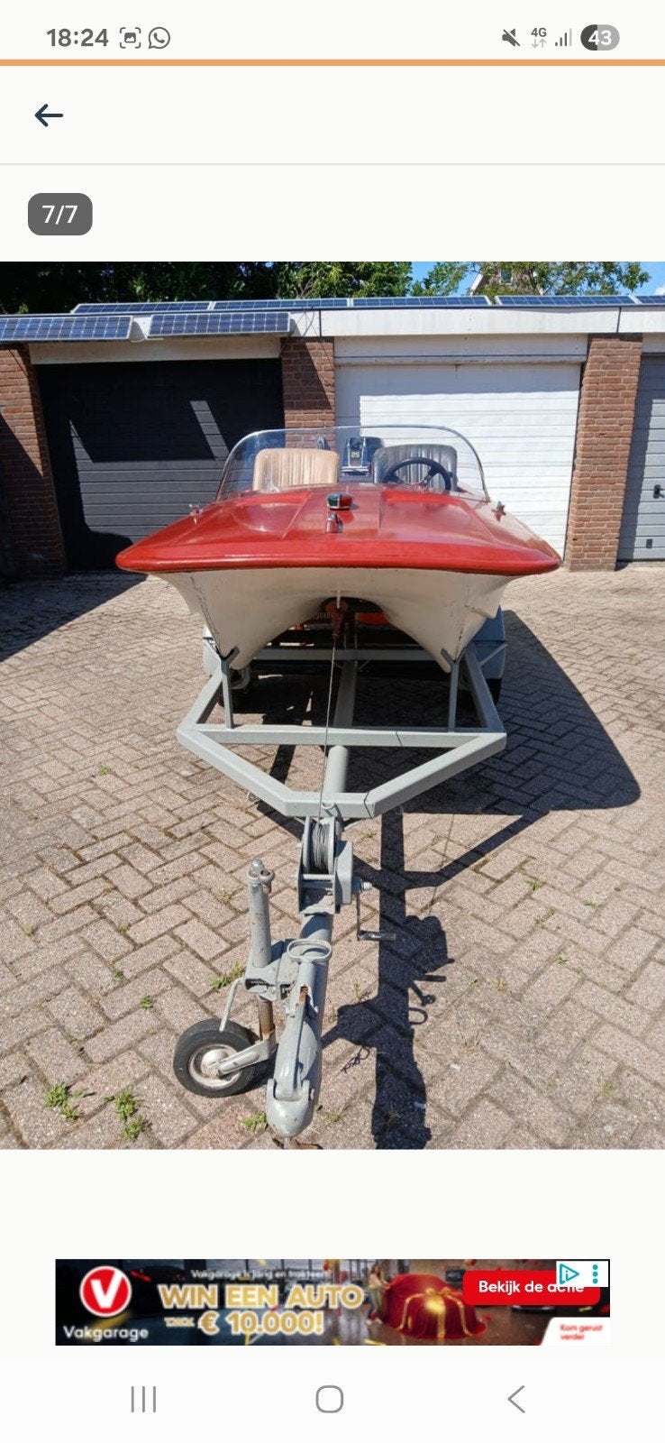 Klassieke speedboot met trailer, Watersport en Boten, Speedboten, Gebruikt, Overige merken, Benzine, Minder dan 70 pk, Buitenboordmotor