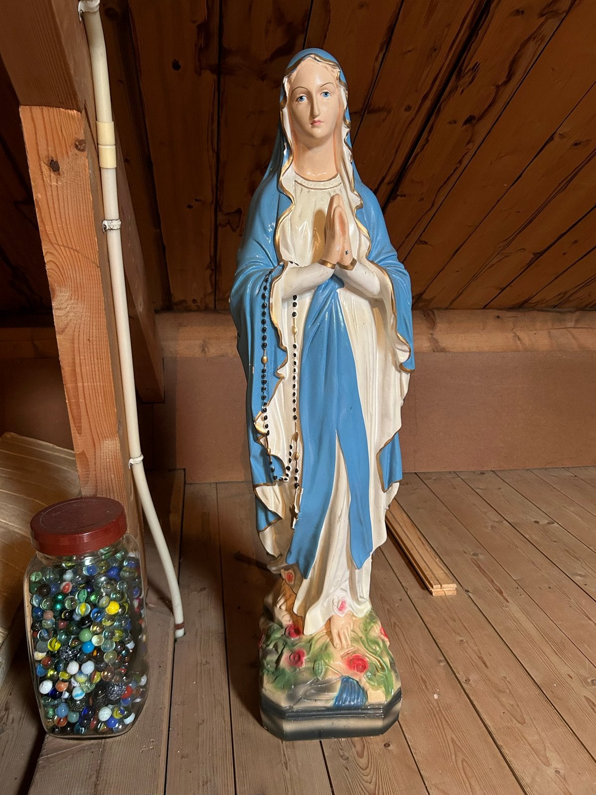 Vintage Mariabeeld 91 cm  - Religieus Beeld - Rozenkrans, Ophalen
