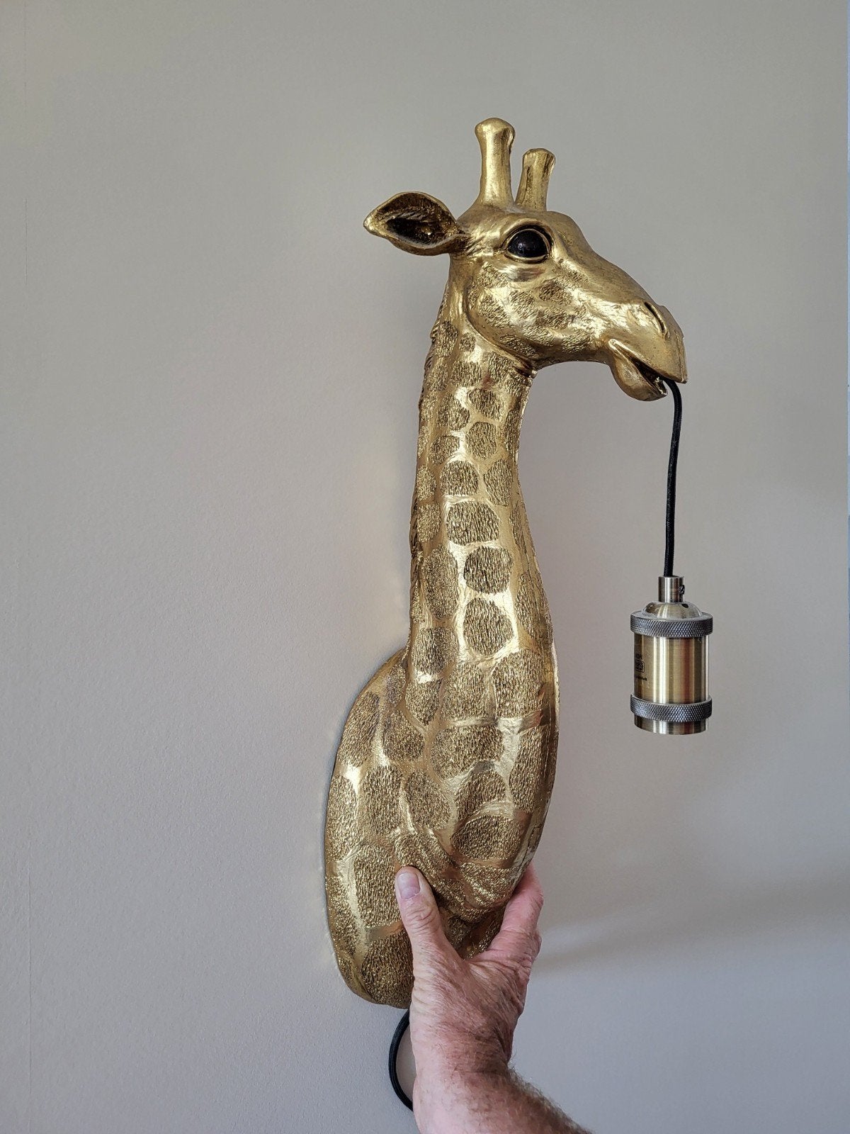 Gouden Giraffe Wandlamp - Unieke Decoratie, Zo goed als nieuw, Wandlamp, Met snoer/stekker, Kunststof