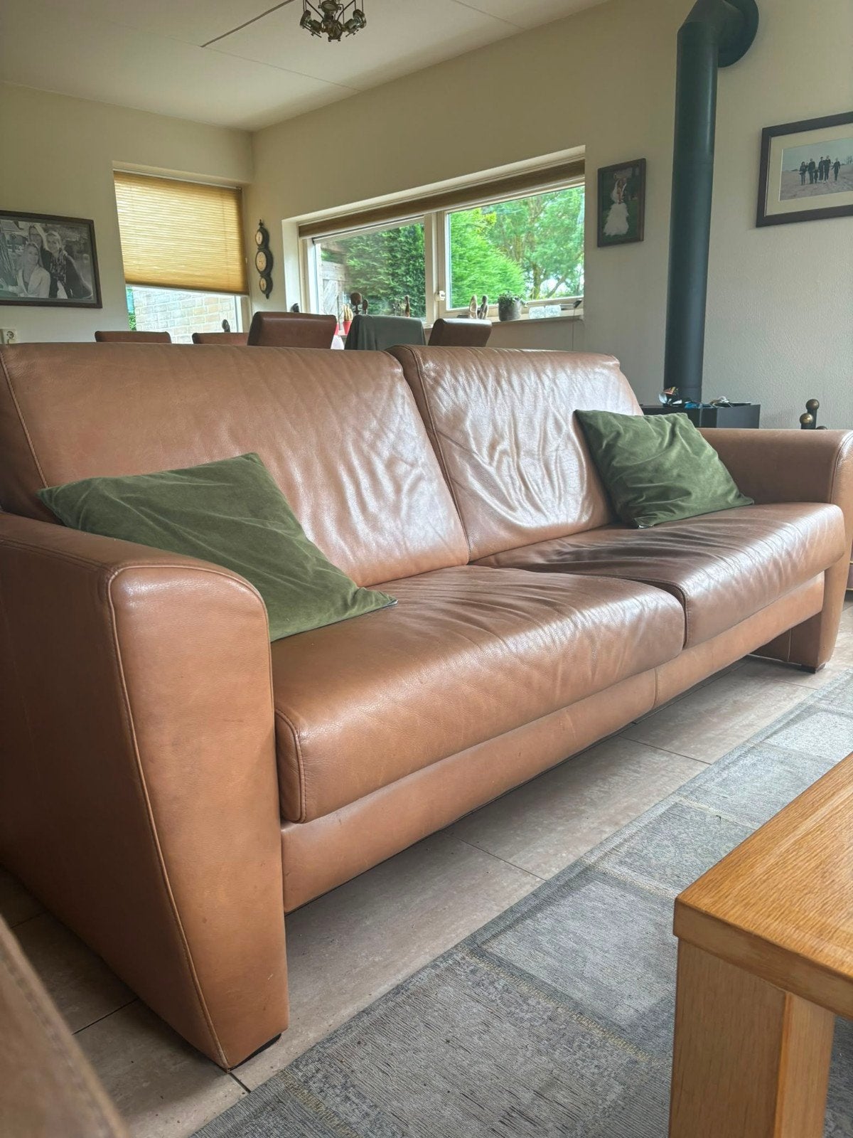 GRATIS... Lederen bank en 2 fauteuils, Ophalen, Gebruikt, 75 tot 100 cm