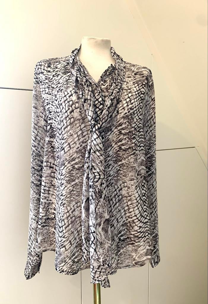 Blouse 38/40 blauw beige zwart tijgerprint Pauw, Ophalen of Verzenden, Gedragen, Maat 38/40 (M), Blauw