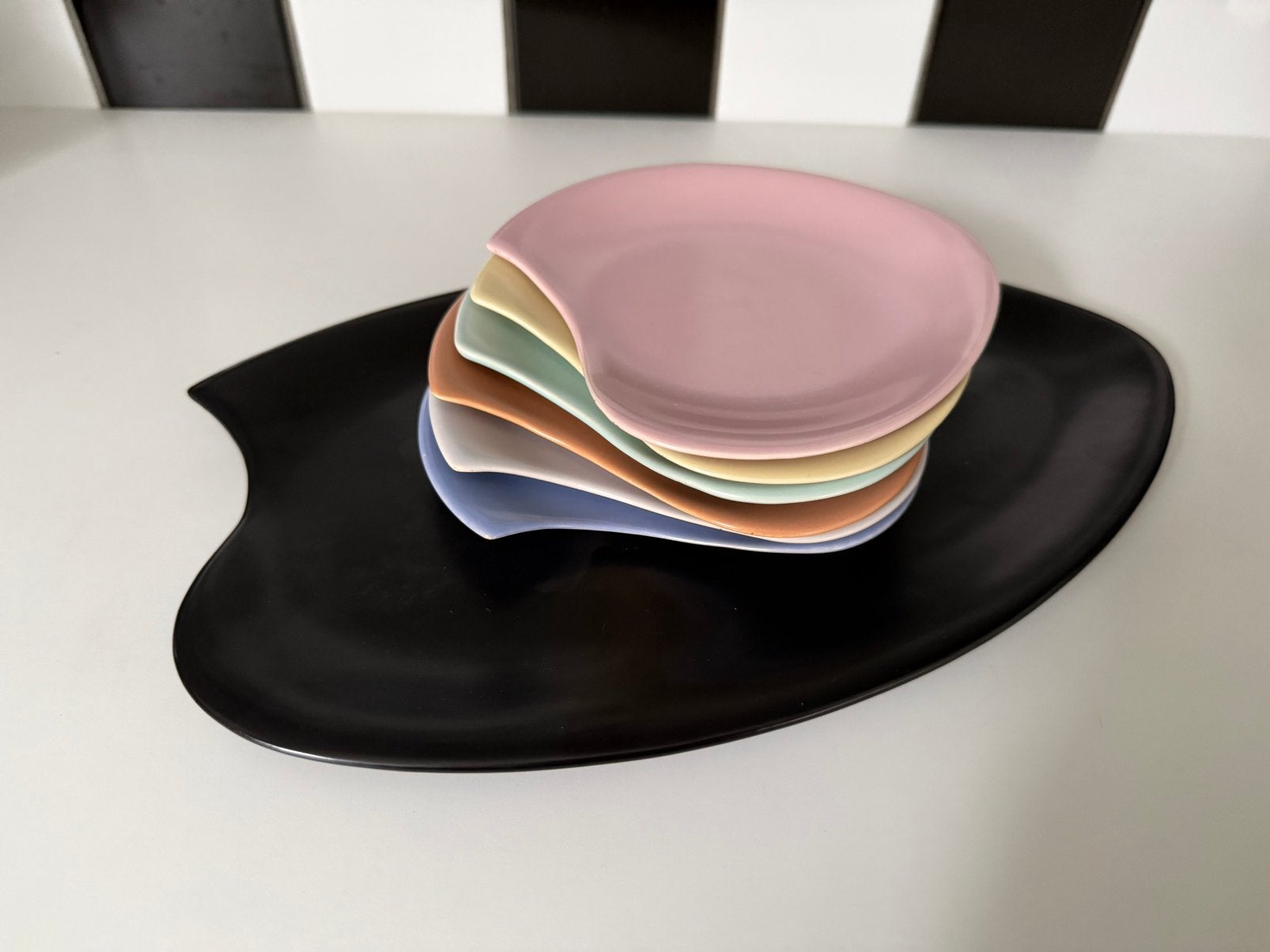 Plateel Pastel Palet Gebakstel cakeset de Driehoek, Huizen, Ophalen of Verzenden