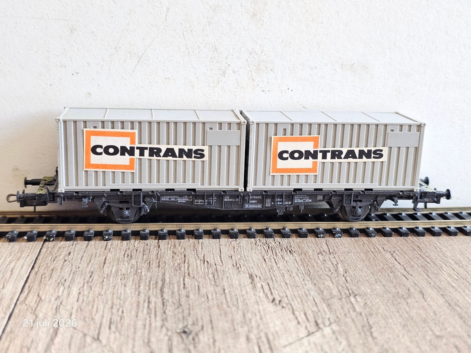 Roco HO Containerwagen contrast, met Contrans containers, Gelijkstroom, Wagon, Ophalen of Verzenden, Zo goed als nieuw