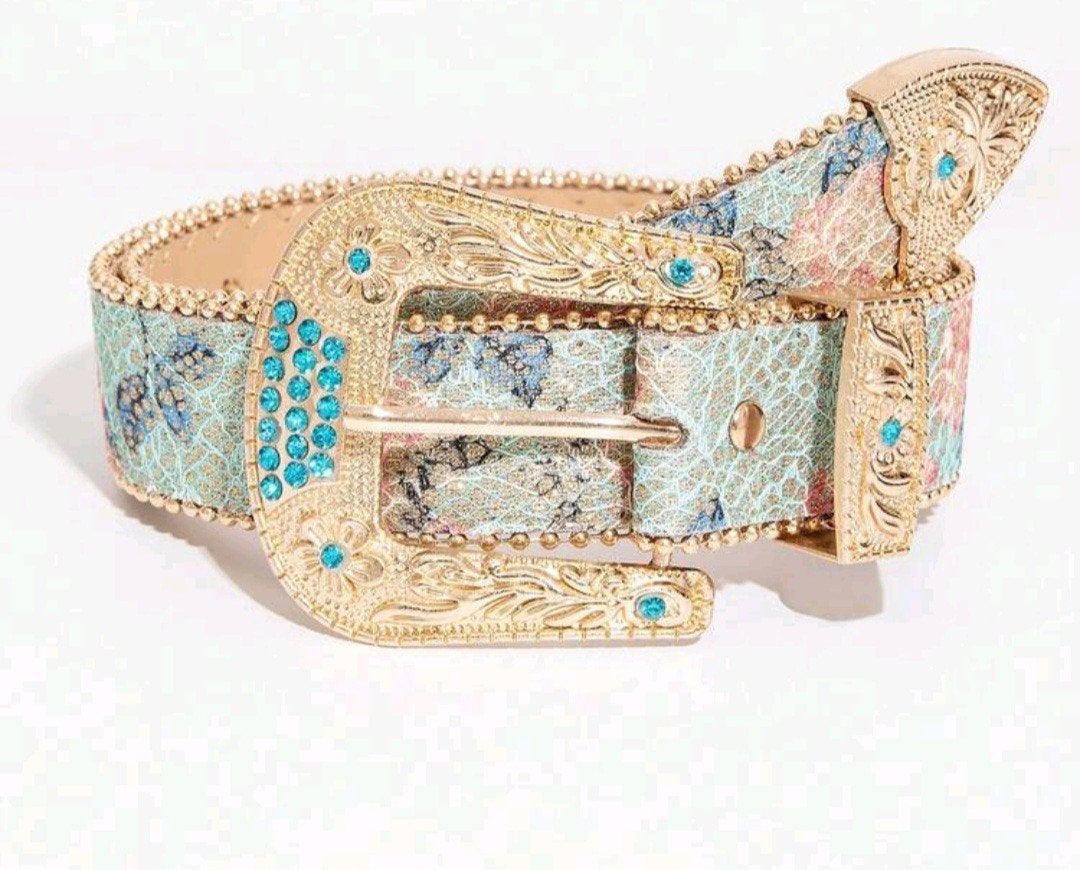 Nieuwe Westerse Riem met Bloemenprint en Turquoise Strass, Ophalen, Overige kleuren, Nieuw, Heupriem