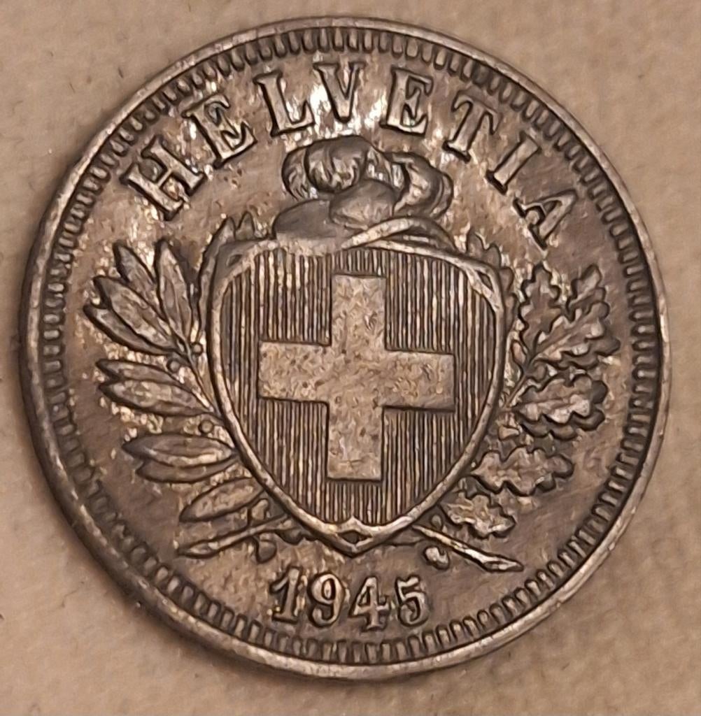 Zwitserse 2 Rappen munt 1945 - Helvetia, Postzegels en Munten, Postzegels | Europa | Zwitserland, Gestempeld, Verzenden