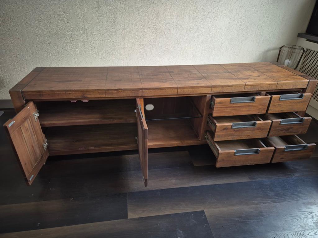 Complete set Massief Eettafel, TV-meubel, Kast, Salontafel, Ophalen, Zo goed als nieuw, 150 tot 200 cm, Vier personen