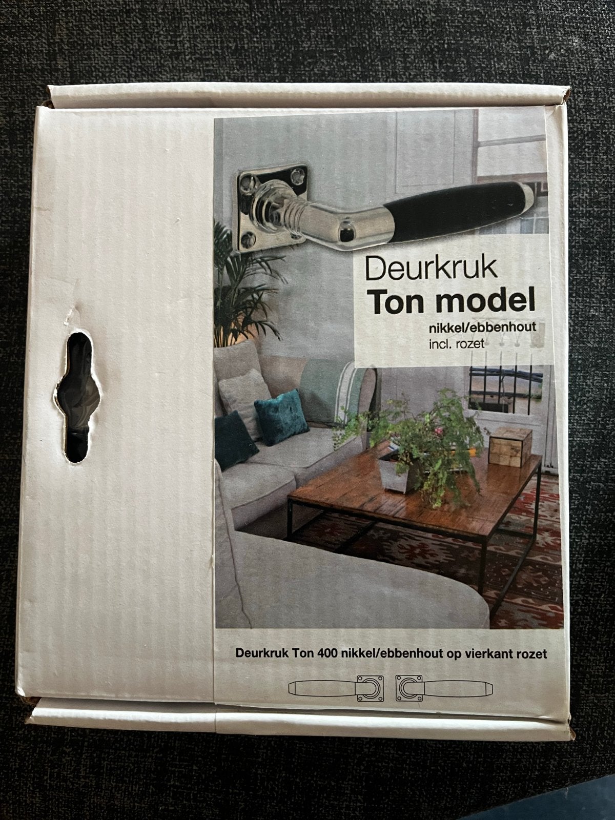 Deurkruk Ton model nikkel/ebbenhout incl. rozet, Ophalen of Verzenden, Nieuw, Overige materialen, Klink of Kruk