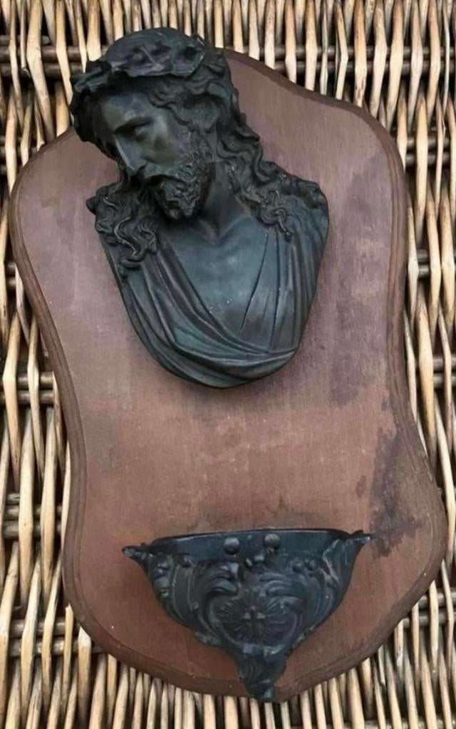 Wijwaterbakje antiek,Onze Lieve Heer,mooi en groot,zie foto, Ophalen of Verzenden