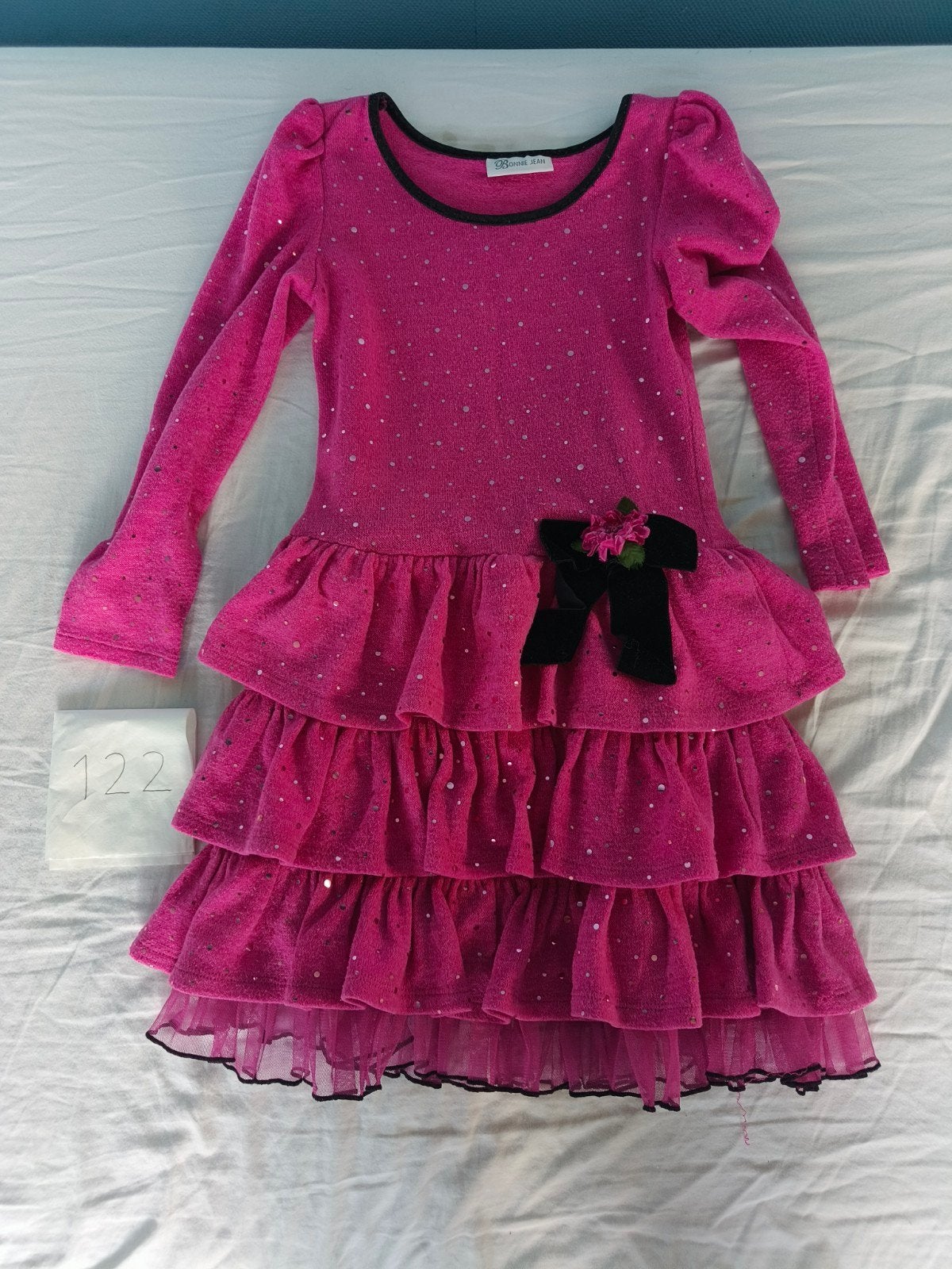 Roze jurk met glitters en ruches Bonnie Jean, Gebruikt, Meisje, Ophalen of Verzenden, Jurk of Rok