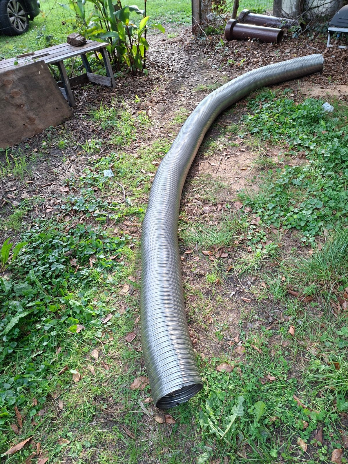 Dubbelwandige RVS flexibele kachelpijp lang 410 cm diameter, Ophalen, Nieuw, 60 tot 150 cm, Kachel