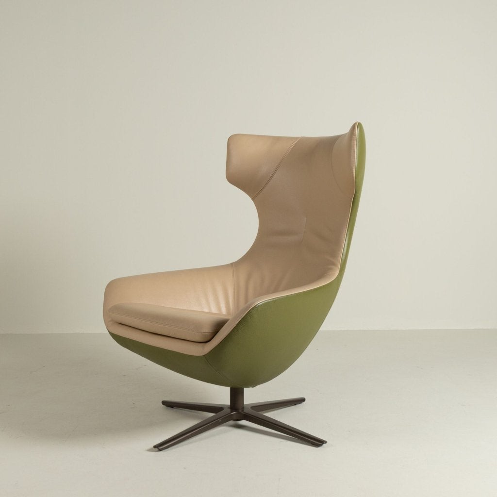 Leolux Caruzzo Fauteuil Beige/Groen Leer, Leolux, Zo goed als nieuw, Niet ingevuld, Niet ingevuld