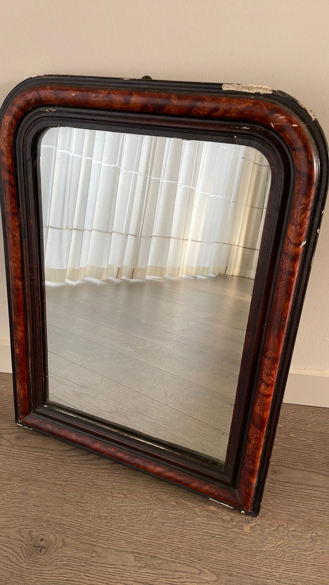 Antieke Louis Philippe stijl Franse toogspiegel houten lijst, Ophalen of Verzenden, Rechthoekig, 50 tot 100 cm, Minder dan 100 cm