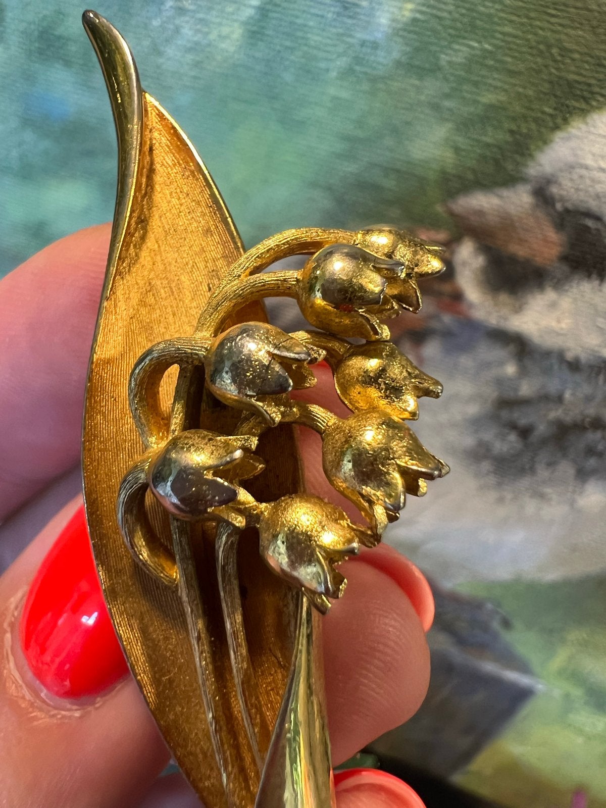Vintage Gouden Lelietje-van-dalen Broche Trifari, Sieraden, Tassen en Uiterlijk, Overige materialen, Gebruikt, Ophalen of Verzenden