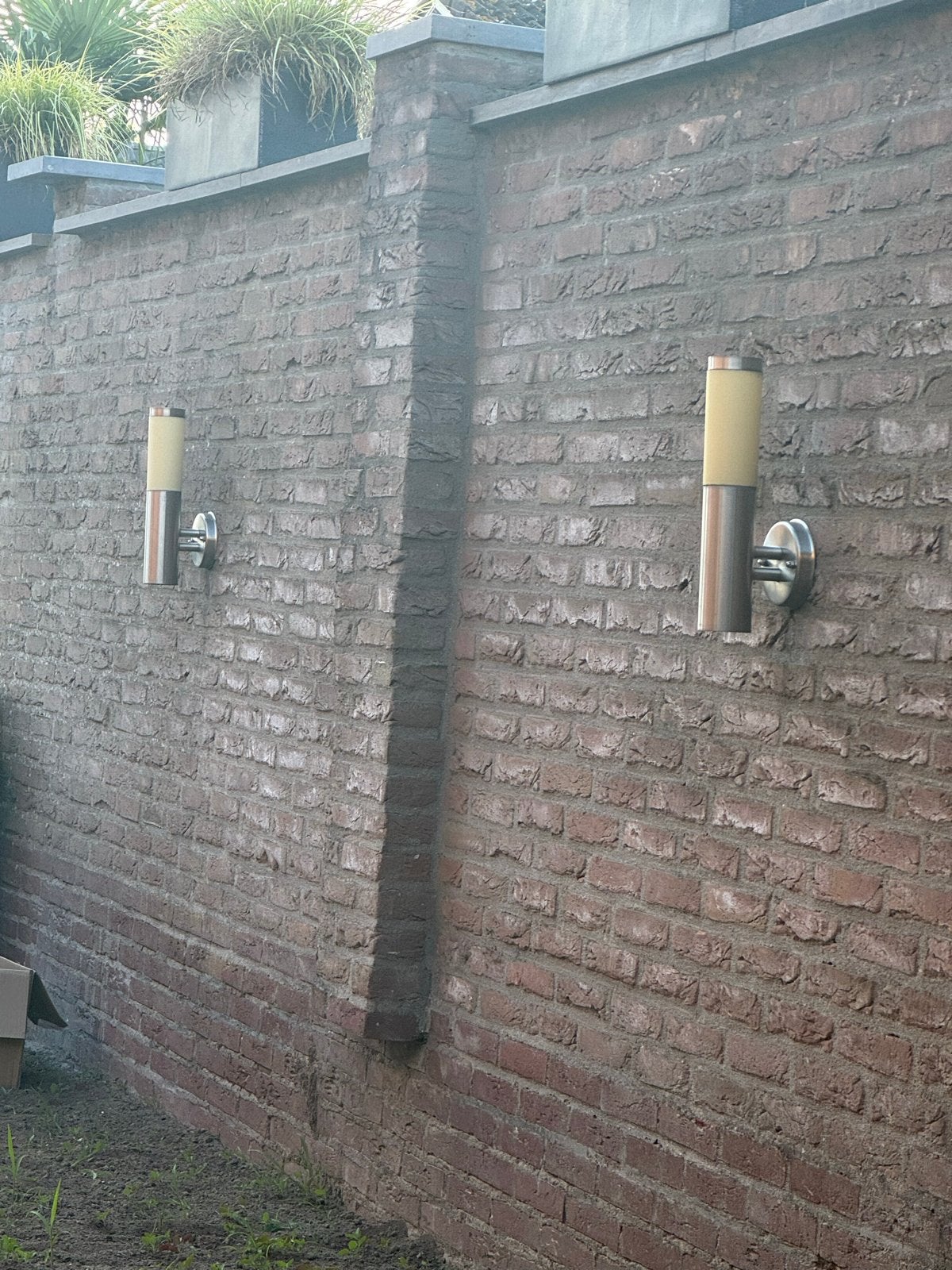 3 RVS Buitenwandlampen met Melkglas - Modern Design, Ophalen, Gebruikt, Geschikt voor buiten, Buitenlamp