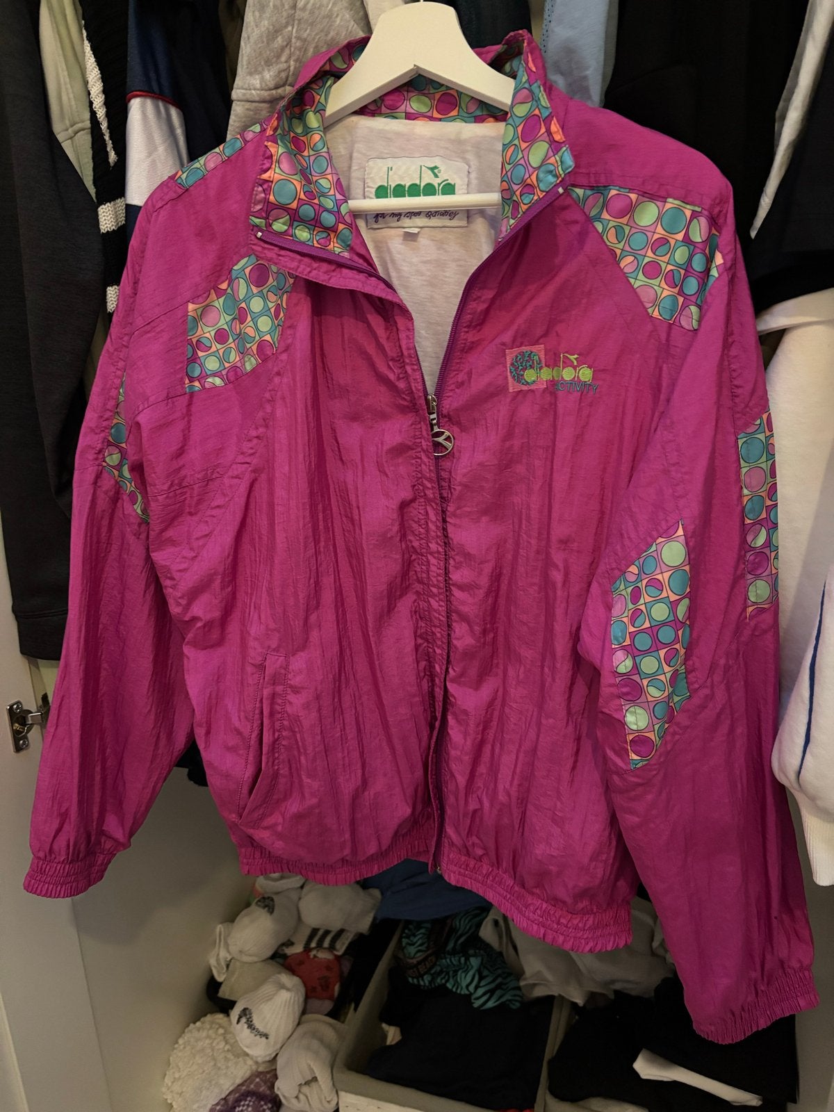 Vintage Diadora trainingsjack - Maat S (valt ruim), Ophalen of Verzenden, Gedragen, Maat 36 (S), Roze