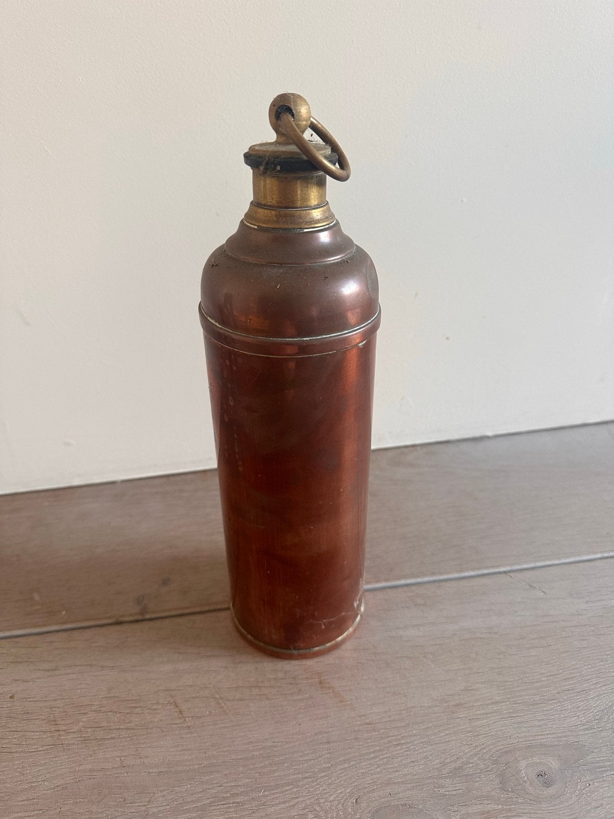 Antieke Koperen Fles met Bronzen Dop, Ophalen of Verzenden, Koper