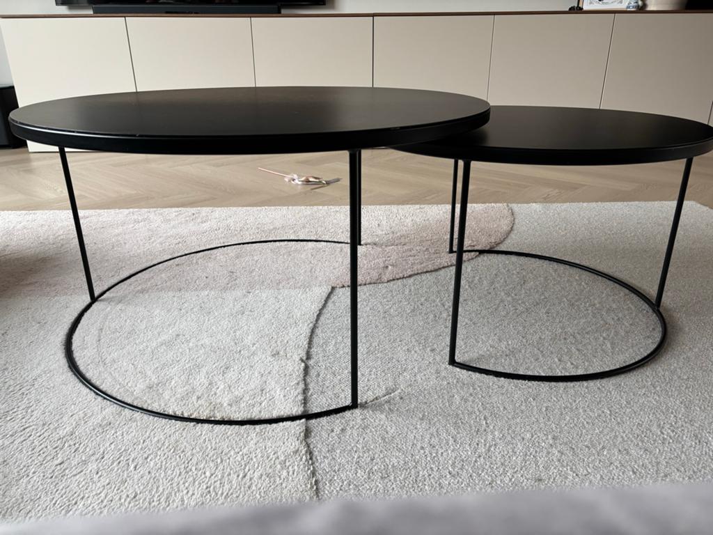 Goossens Salontafels Set - Rond, Zwart, Gebruikt, Huis en Inrichting, Tafels | Salontafels, Ophalen, Gebruikt, Rond, 50 tot 100 cm