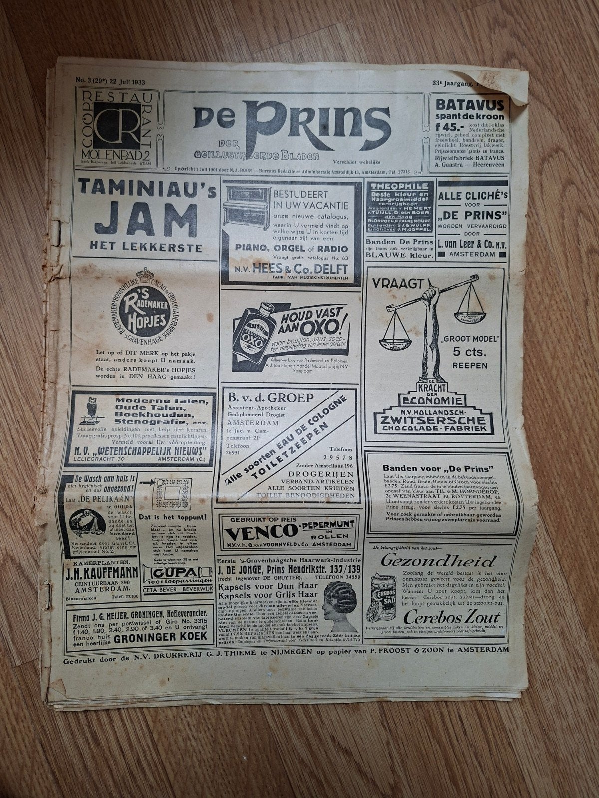 De Prins krant - september t/m oktober 1933, Ophalen of Verzenden, Gelezen, Krant