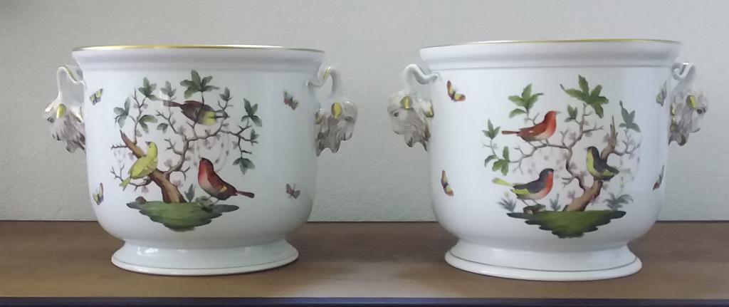 2 puntgave Herend porselein Cachepotten  Rothschild, Antiek en Kunst, Ophalen of Verzenden