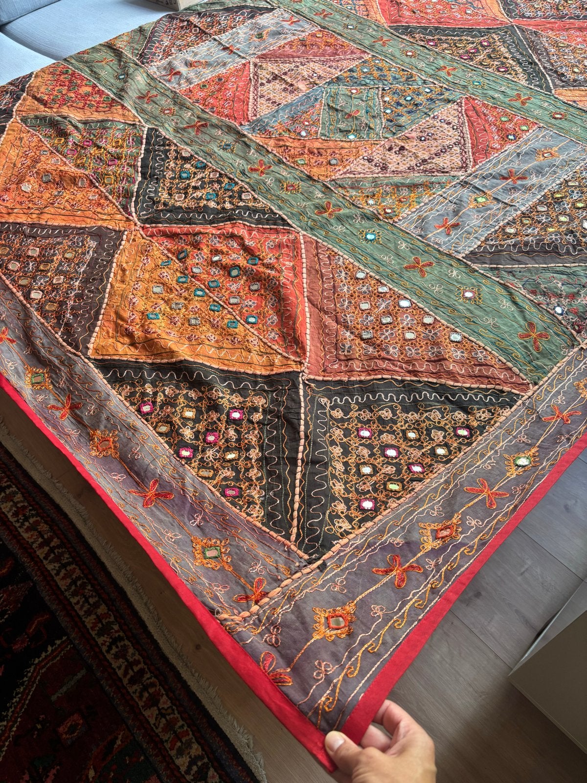 Vintage Indiaas handgemaakte wanddoek / sprei, Ophalen of Verzenden