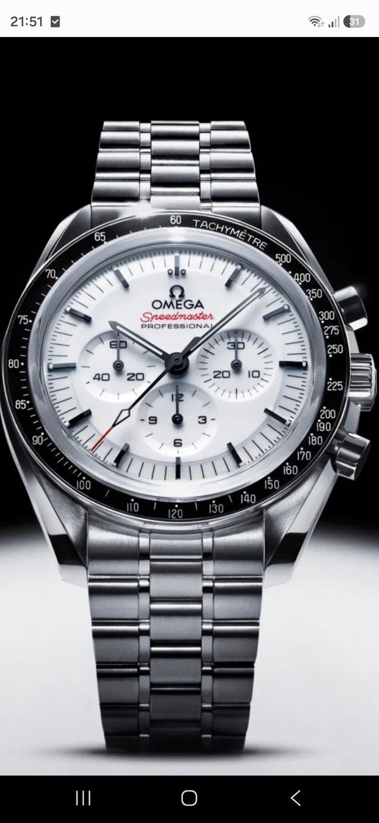 Omega Speedmaster white, Ophalen, Staal, Staal, Polshorloge