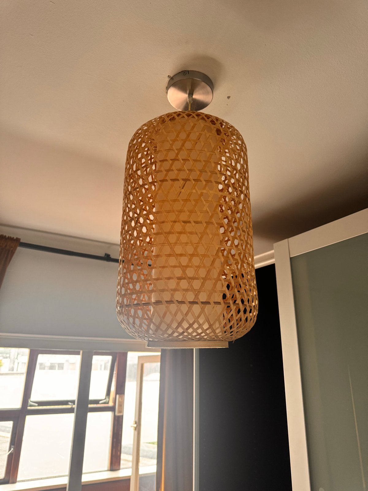 Bamboe hanglamp - sfeervolle verlichting, Ophalen of Verzenden, Zo goed als nieuw, Natuurlijk materiaal, E27 (groot)