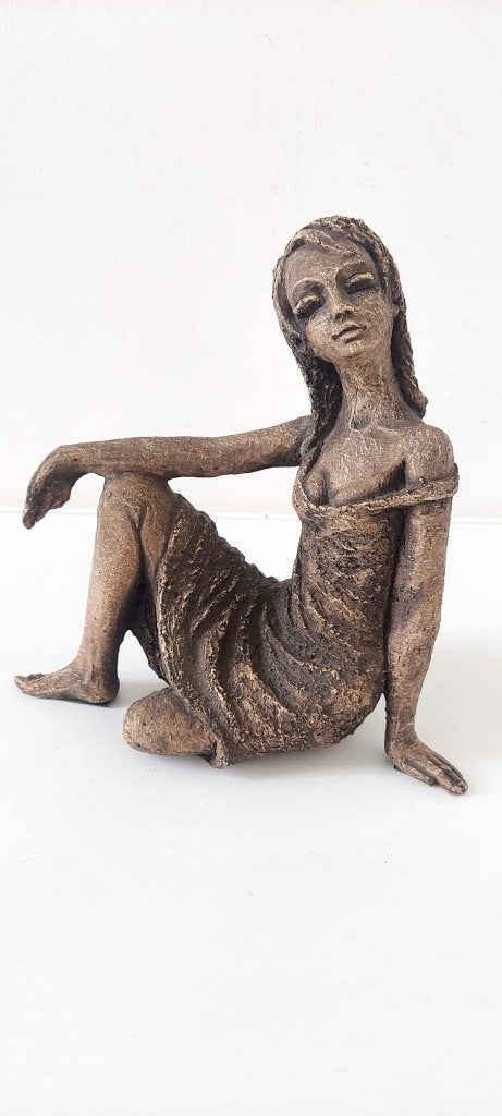 Zwaar vintage beeld sculptuur vrouw – Boho / Japandi chic, Brutalistisch, Ophalen of Verzenden, Handgemaakt, 20 - 50 cm