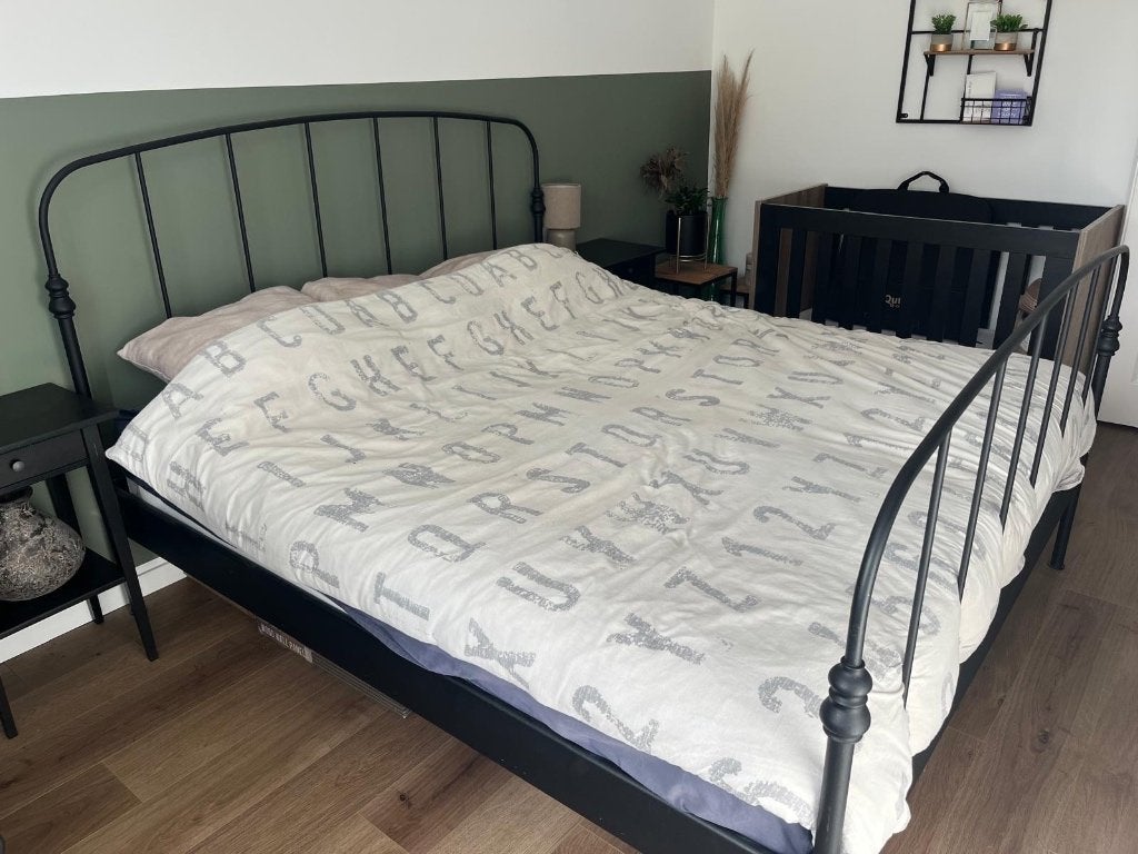 Stalen 2 persoonsbed, Ophalen, Gebruikt, Zwart, Tweepersoons